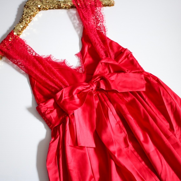 Bright Red Satin and Lace Details Maxi Dress - Picture 8 of 8